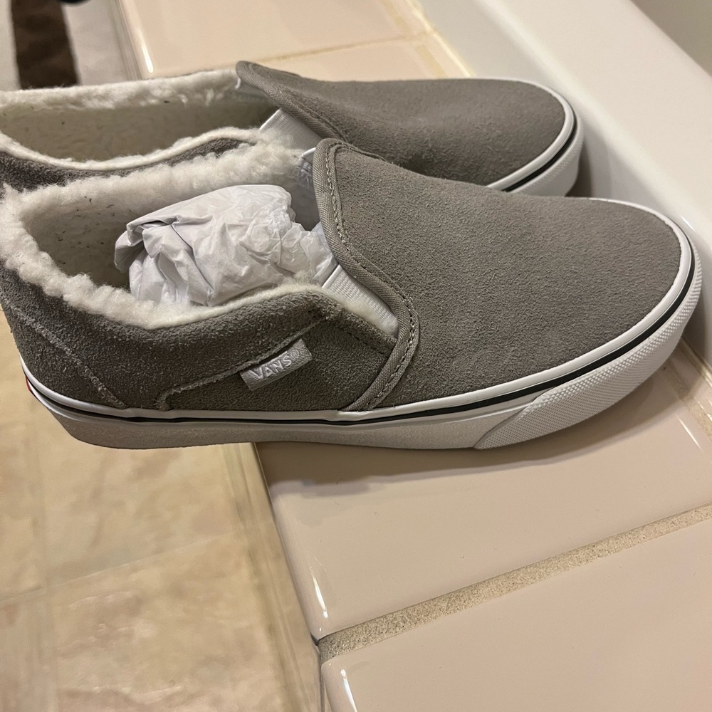 Vans Asher Suede Gray Slip-On Shoes with Plush Lining
